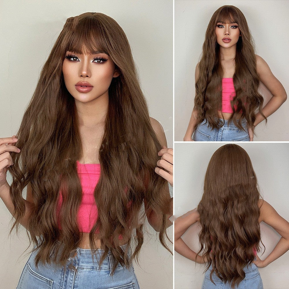 Women's Brown Blonde Fringe Long Curly Air Fringe Synthetic Fiber Wig