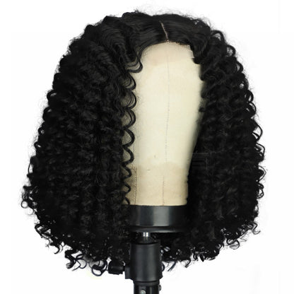 Black Short Curly Front Lace Afro Wig Head Cover