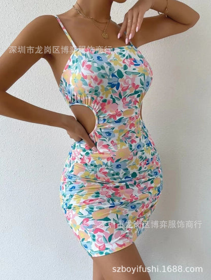 Waist Leakage Exposed Back Sheath S-shaped Sling Dress