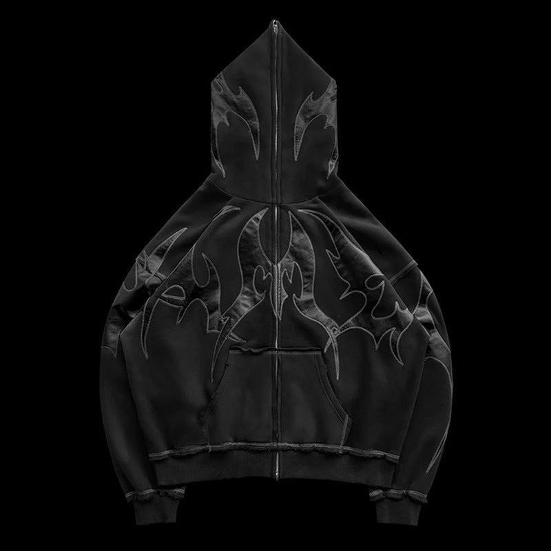 Thorn Pattern Foam Printed Vintage Zippered Hoodie Set