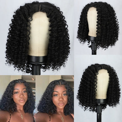 Black Short Curly Front Lace Afro Wig Head Cover