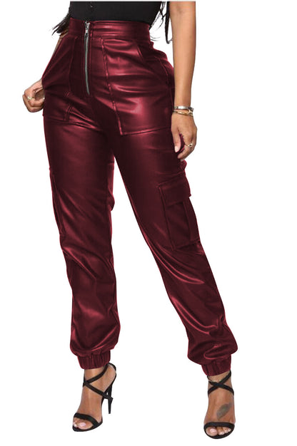 Workwear Ankle-tied Leather Pants Fashionable Overalls With Multiple Pockets