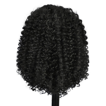 Black Short Curly Front Lace Afro Wig Head Cover